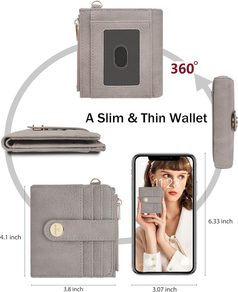 Sunpour Small Wristlet Wallets for Women Keychain Wristlet Wallet RFID Blocking Key Chain Wallet With Zipper Coin Pocket,2 Id Window (Stone Gray) - Image 3